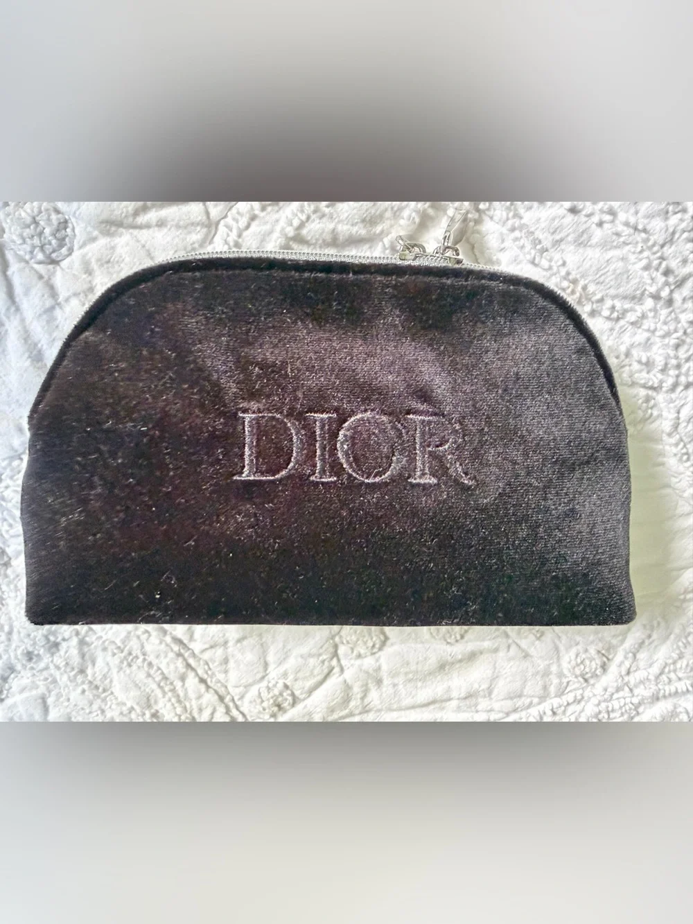 NEW Dior Black Velvet Cosmetic Pouch w Silver Tone  Hardware & Double Zippers